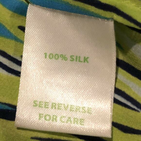 Lilly Pulitzer Silk Sleeveless Top 0 Green Blue Ruffle Button Front - Picture 8 of 11